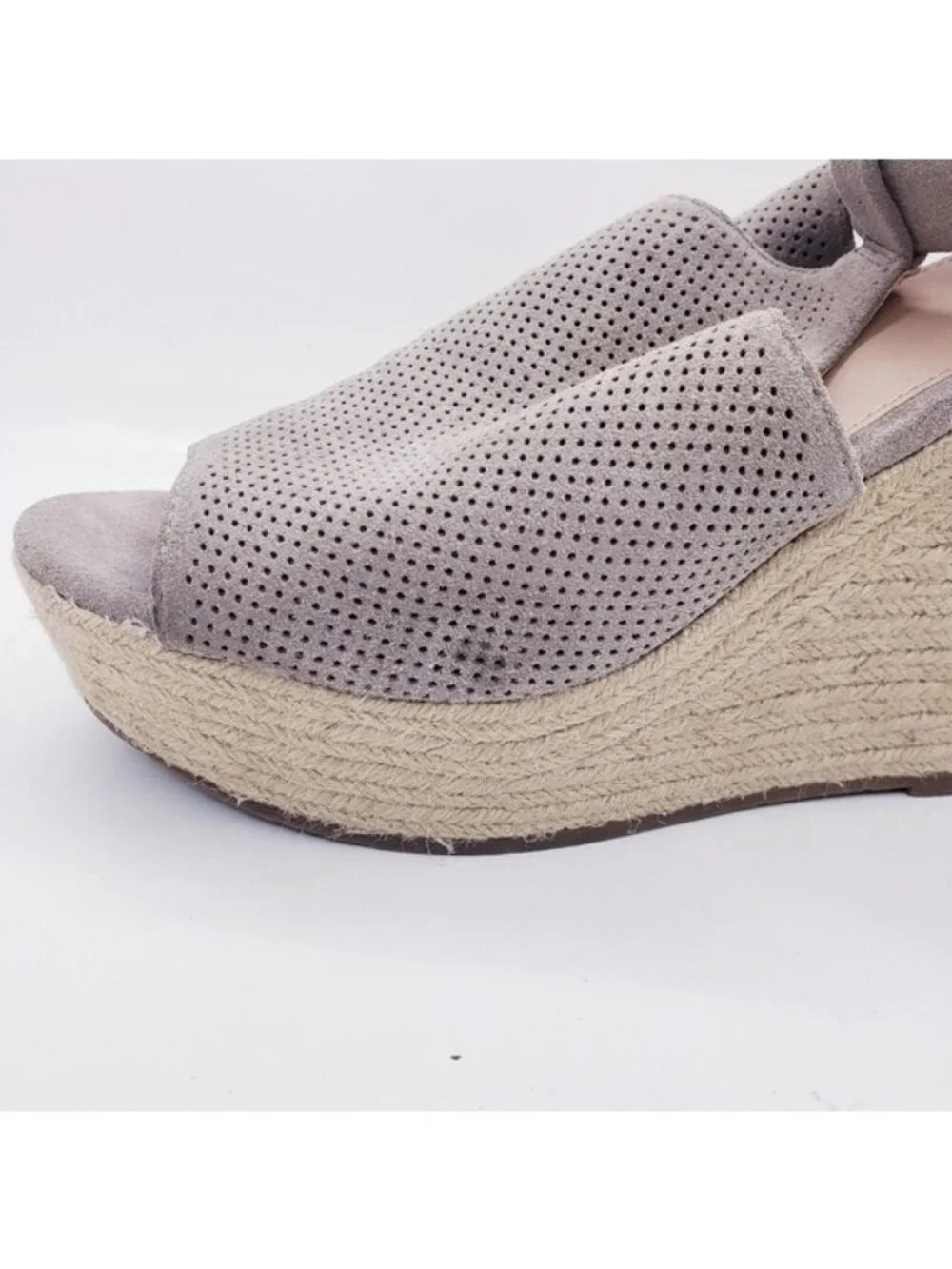 Marc Fisher Alison Taupe Suede Leather Espadrille Wedge Sandals Women's Size 9